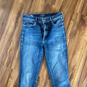 MOTHER Women's Skinny Jeans in Distressed Blue Denim